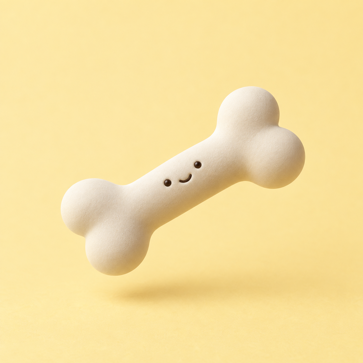 A smiling ivory dog bone, the Little Woof mascot